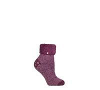 HEAT HOLDERS Ladies Lounge Feather Turn Over Cuff Slipper Socks Pack of 1 Queenstown Plain Rose Mauve 4-8