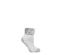 HEAT HOLDERS Ladies Lounge Feather Turn Over Cuff Slipper Socks Pack of 1 Queenstown Plain Silver Grey 4-8