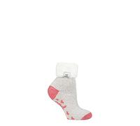 HEAT HOLDERS Ladies Lounge Feather Turn Over Cuff Slipper Socks Pack of 1 Light Grey Twist, 4-8