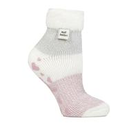 HEAT HOLDERS Ladies Lounge Feather Turn Over Cuff Socks with Grips 1 Pair | Cosy, Warm Slipper Socks, Soft, Non-Slip Gripper, Gift Idea