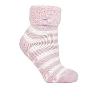 HEAT HOLDERS Ladies Lounge Feather Turn Over Cuff Socks with Grips 1 Pair | Cosy, Warm Slipper Socks, Soft, Non-Slip Gripper, Gift Idea