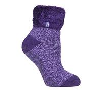 HEAT HOLDERS Ladies Lounge Feather Turn Over Cuff Socks with Grips 1 Pair | Cosy, Warm Slipper Socks, Soft, Non-Slip Gripper, Gift Idea