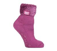 HEAT HOLDERS Ladies Lounge Feather Turn Over Cuff Socks with Grips 1 Pair | Cosy, Warm Slipper Socks, Soft, Non-Slip Gripper, Gift Idea