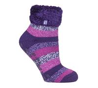 HEAT HOLDERS Ladies Lounge Feather Turn Over Cuff Socks with Grips 1 Pair | Cosy, Warm Slipper Socks, Soft, Non-Slip Gripper, Gift Idea
