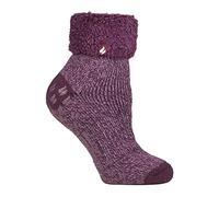 HEAT HOLDERS Ladies Lounge Feather Turn Over Cuff Socks with Grips 1 Pair | Cosy, Warm Slipper Socks, Soft, Non-Slip Gripper, Gift Idea