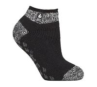HEAT HOLDERS - Ladies Low Cut Ankle Slipper Socks with Non Slip Rubber Sole (4-7, Black (Pisa))
