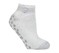 HEAT HOLDERS - Ladies Low Cut Ankle Slipper Socks with Non Slip Rubber Sole (4-7, Silver Grey (Pisa))