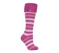 Heat Holders Ladies Multicoloured Striped Patterned Long Wellington Boot Thermal Socks - 4-8 UK - Pink Stripe