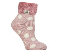 Heat Holders Ladies Non Slip Thermal Low Cut Ankle Slipper Bed Socks with Grips - 4-8 UK - Feather Turn Over Cuff (Rose Blush/Cream Twist)