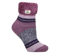 Heat Holders Ladies Stripe Lounge Socks With Lure - Mulberry - 4-8 UK