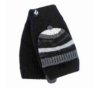 Heat Holders Ladies Striped Fleece Lined Thermal Knitted Converter Mitten Gloves - One Size - Black