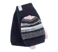 Heat Holders Ladies Striped Fleece Lined Thermal Knitted Converter Mitten Gloves - One Size - Blue / Pink