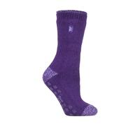 Heat Holders Ladies Striped Non Skid Thermal Slipper Socks with Grips - Purple (Juniper) - 4-8 UK