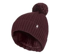 HEAT HOLDERS Ladies Thermal Cable Beanie Hat Winter Knitted Pom Pom Hat | Soft Ribbed Bobble Hat (One Size, Wine)