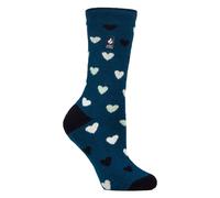 Heat Holders Ladies Thermal Lite Patterned Socks for Winter - Navy Hearts - 4-8 UK