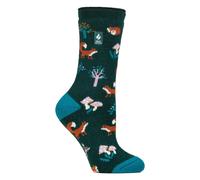 Heat Holders Ladies Thermal Lite Patterned Socks for Winter - Teal Fox - 4-8 UK