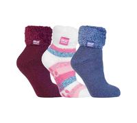 Heat Holders - Ladies Thermal Quarter Bed Socks 3 Pack Non Slip Sleep Socks