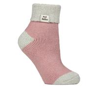 Heat Holders Ladies Thermal Sleep Bed Socks with Rib Turn Over Cuff - 4-8 UK - Silver Twist/Rose Blush