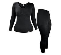 Cozy Thermal Underwear Set: Long Sleeve Top & Long Leggings Heat Holders Black S/M