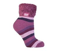 HEAT HOLDERS Ladies Thermal Warm Lounge Slipper/Gripper Socks UK 4-8, EUR 37-42 - (Muted Pink Stripe Lounge Socks)