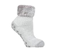 HEAT HOLDERS Ladies Thermal Winter warm Non-Slip Lounge Socks UK Size 4-8 (Queenstown - Silver/Grey)
