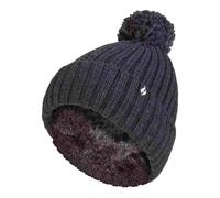 HEAT HOLDERS - Ladies Thick Chunky Ribbed Cuffed Thermal Insulated Winter Pom Pom Bobble Hat
