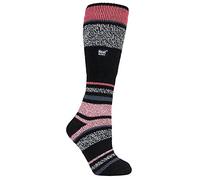 HEAT HOLDERS - Ladies Thick Extra Long Striped 2.3 TOG Winter Thermal Knee High Ski Socks (4-8, Black Stripe)