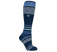 HEAT HOLDERS - Ladies Thick Extra Long Striped 2.3 TOG Winter Thermal Knee High Ski Socks (4-8, Indigo Stripe)