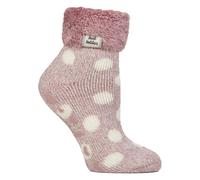 HEAT HOLDERS - Ladies Thick Soft Cute Fleece Lined Low Cut Ankle Winter Thermal Sleep Socks (UK, Numeric, 4, 8, Regular, Regular, Feather Turn Over Cuff (Rose Blush/Cream Twist))