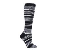 Heat Holders Ladies Thin Extra Long Patterned Lightweight Thermal Socks - 4-8 UK - Black Stripe
