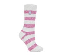 HEAT HOLDERS - Ladies Thermal Socks for Winter | Outdoor & Indoor Socks | Cuddly & Fluffy | Gifts for Women (4-7, Light Grey/Berry (Chunky Stripe))