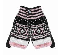 Heat Holders Ladies Warm Fairisle Patterned Thermal Fingerless Converter Gloves - One Size - Black