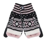 HEAT HOLDERS - Ladies Warm Fairisle Patterned Thermal Fingerless Winter Mittens Converter Gloves (One Size, Black (Stockholm))