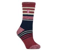 Heat Holders Ladies Winter Varied Stripe Patterned Thermal Socks for Winter - Raspberry / Cream - 4-8 UK