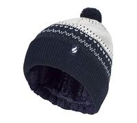HEAT HOLDERS - Ladies/Womens Retro Knitted Beanie Bobble Hat with Small Faux Fur Pom Pom (One Size, Cream)