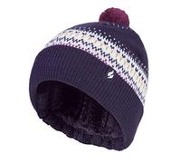 HEAT HOLDERS - Ladies/Womens Retro Knitted Beanie Bobble Hat with Small Faux Fur Pom Pom (One Size, Purple)