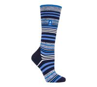 Heat Holders LITE - Ladies Thermal Ultra Thin Funky Ski Socks - Knee High Length with Padded Heel & Toe (4-8 UK, Dark Blue Stripe)