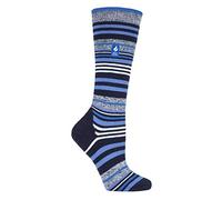 HEAT HOLDERS LITE - Ladies Thermal Ultra Thin Funky Ski Socks - Knee High Length with Padded Heel & Toe (4-8 UK, Dark Blue Stripe)