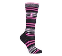 HEAT HOLDERS LITE - Ladies Thermal Ultra Thin Funky Ski Socks - Knee High Length with Padded Heel & Toe (4-8 UK, Black Stripe)