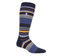 Heat Holders LITE - Mens Thermal Ultra Thin Funky Ski Socks - Knee High Length with Padded Heel & Toe (6-11 UK, Dark Blue Stripe)