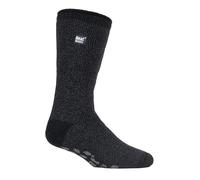 HEAT HOLDERS - Mens 2.3 Tog Fleece Lined Indoor Thermal Slipper Socks with Grips (6-11 UK, 39-45 EU, Black Twist Slipper)