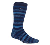 HEAT HOLDERS - Mens 2.3 Tog Fleece Lined Indoor Thermal Slipper Socks with Grips (6-11 UK, 39-45 EU, Navy/Denim (Siskin))