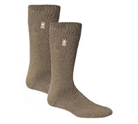 Heat Holders Mens 2 Pack Original Thermal Brushing Socks - Beige Cotton - Size UK 6-11