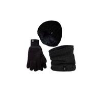 HEAT HOLDERS Mens Hat, Neck Warmer & Gloves Set Winter Knitted Warm Accessories Set (L-XL, Black)