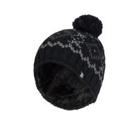 HEAT HOLDERS - Mens Chunky Knit Fleece Lined Thermal Winter Warm Beanie Bobble Hat with Pom Pom (One Size, Black/Charcoal)