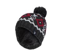 HEAT HOLDERS - Mens Chunky Knit Fleece Lined Thermal Winter Warm Beanie Bobble Hat with Pom Pom (One Size, Charcoal/Red)