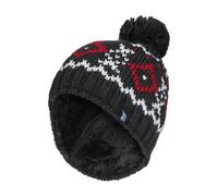 Heat Holders Mens Fleece Lined Thermal Winter Warm Beanie Bobble Hat with Pom Pom - One Size - Charcoal / Red