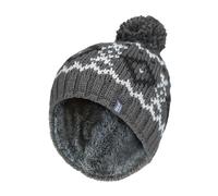 Heat Holders Mens Fleece Lined Thermal Winter Warm Beanie Bobble Hat with Pom Pom - One Size - Grey / White