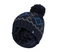Heat Holders Mens Fleece Lined Thermal Winter Warm Beanie Bobble Hat with Pom Pom - One Size - Navy Blue