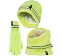 Heat Holders Mens Hi Vis Hat, Neck Warmer & Gloves Winter Set - - Size: S-M